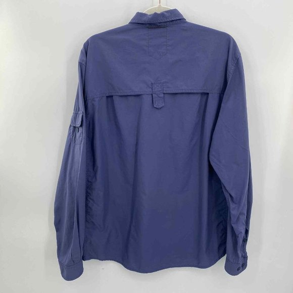 REI Button Front Shirt Mens Large Blue‎ Polyester Vented Pockets Roll Tab - Picture 6 of 8